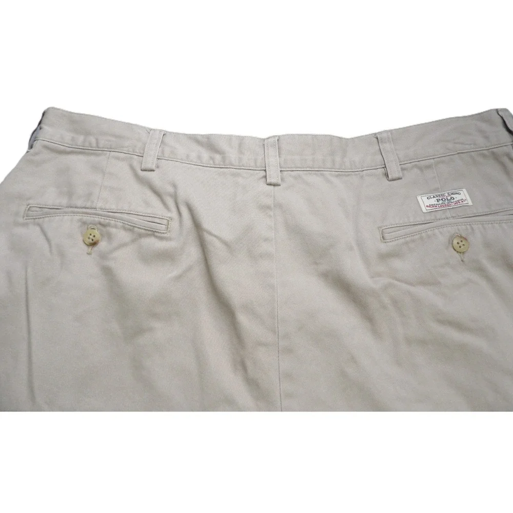 VTG Polo Ralph Lauren Tyler Shorts Men 38in Tan Classic Chino Pleated Cotton 90s
